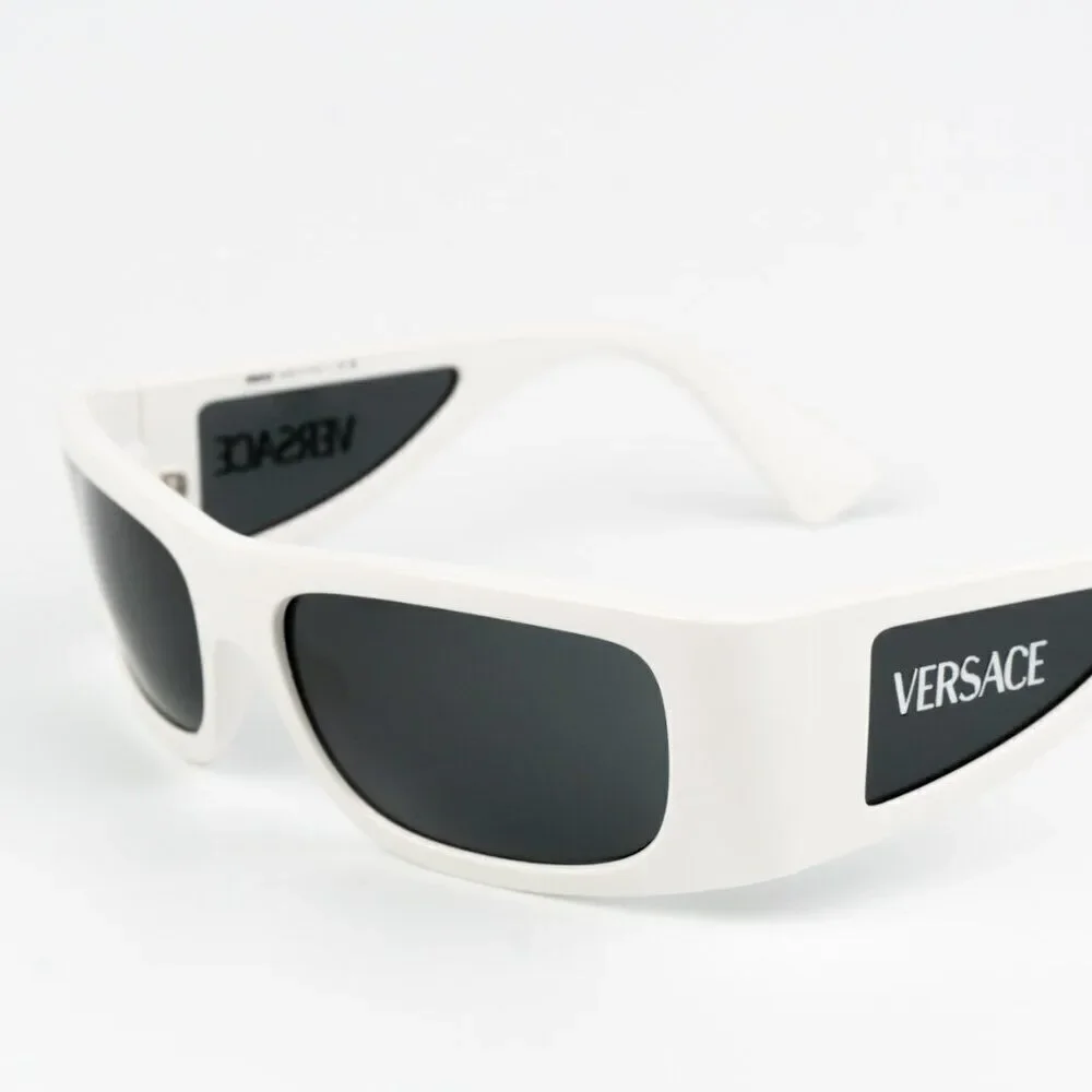 NEW Versace VE4482 314/87 White Dark Grey Rectangular Unisex Sunglasses
